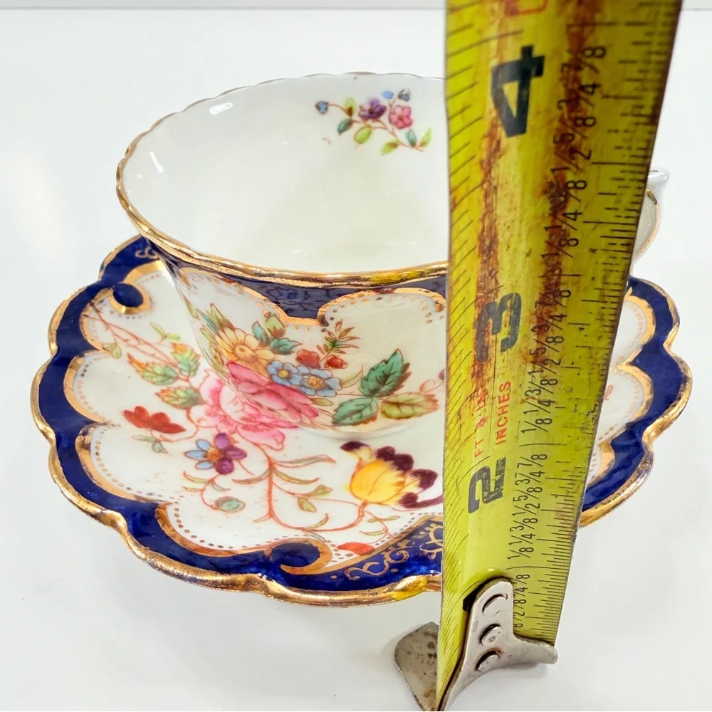 DRESDEN SPRAYS PORCELAIN TEACUP CUP & SAUCER SET, COBALT BLUE, GOLD, FLOWER, VTG